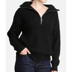 COMFY LUXE WOMEN'S SOLID BLACK MOCK TURTLENECK SWEATER W/ ZIPPER - OS